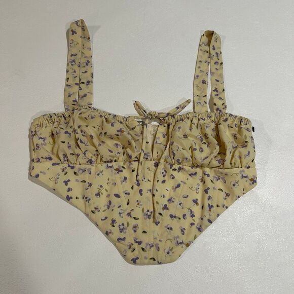Princess Polly Yellow Floral Tie Front Corset Top Size 4 US / AU 8 - Picture 1 of 6